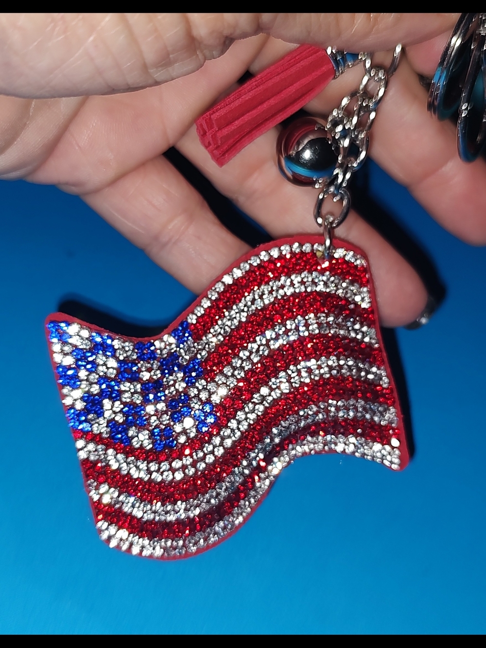 New! Rhinestone American Flag Keychain - - Picture 3 of 3